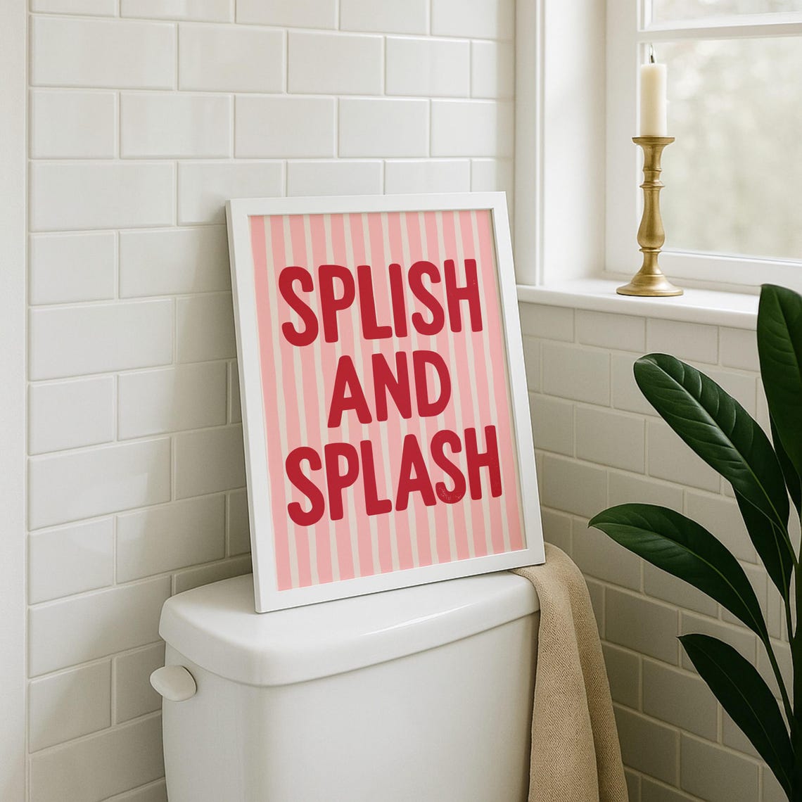 Splish and Splash Red Pink Striped Kids Bathroom Quote Wall Poster