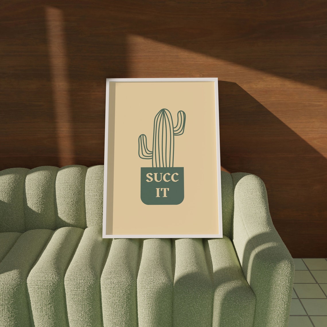Succ It Funny Cactus Pun Retro Beige Botanical Room Wall Poster - Image 3
