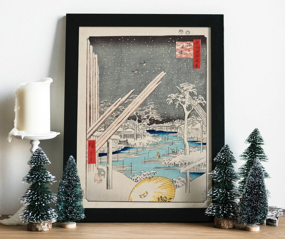 Utagawa Hiroshige Snowy Fukagawa Lumberyards Woodblock Art Poster