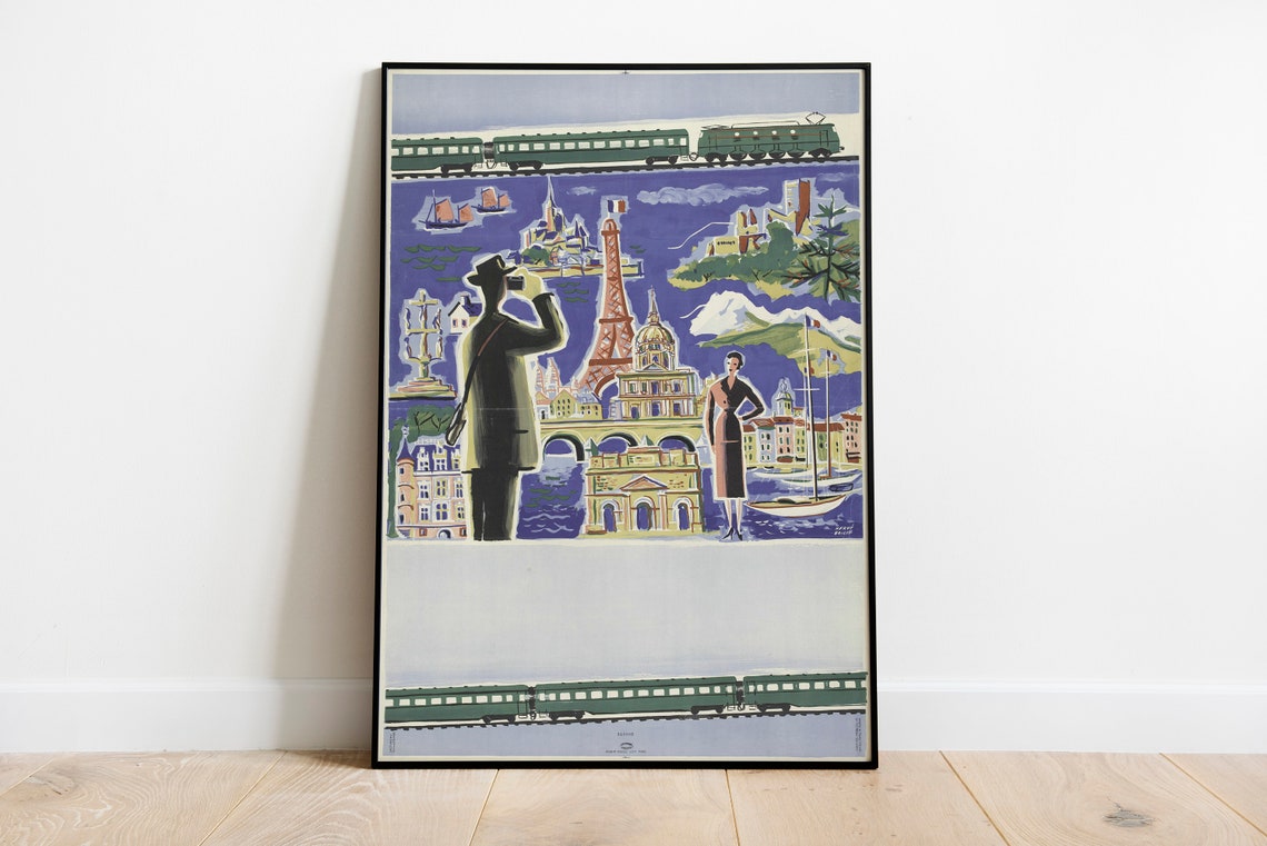 Vintage French Railway Paris Eiffel Tower Landmarks Travel Poster - Image 2