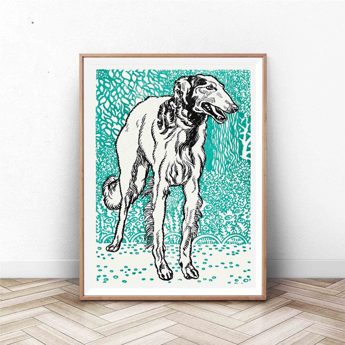 Borzoi Russian Wolfhound Vintage Dog Breed Illustration Artwork Poster