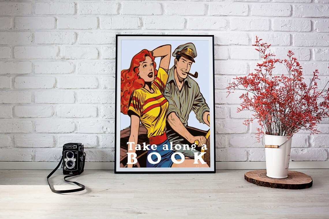 Take Along a Book Retro Sailor and Redhead Pop Art Reading Promo Poster - Image 2