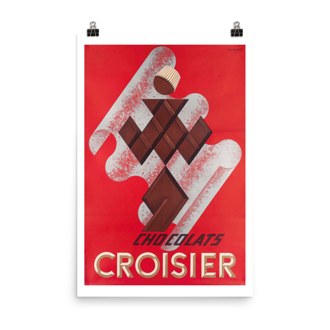 Chocolats Croisier Red Art Deco Chocolate Bar Vintage French Poster - Image 2