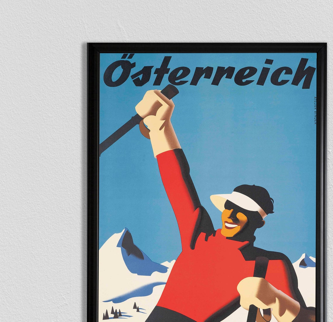 Osterreich Austria Vintage Ski Poster Cheerful Skier in Alps - Image 2