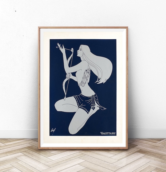 Sagittarius Sagittaire Zodiac Archer Art Deco Star Sign Poster
