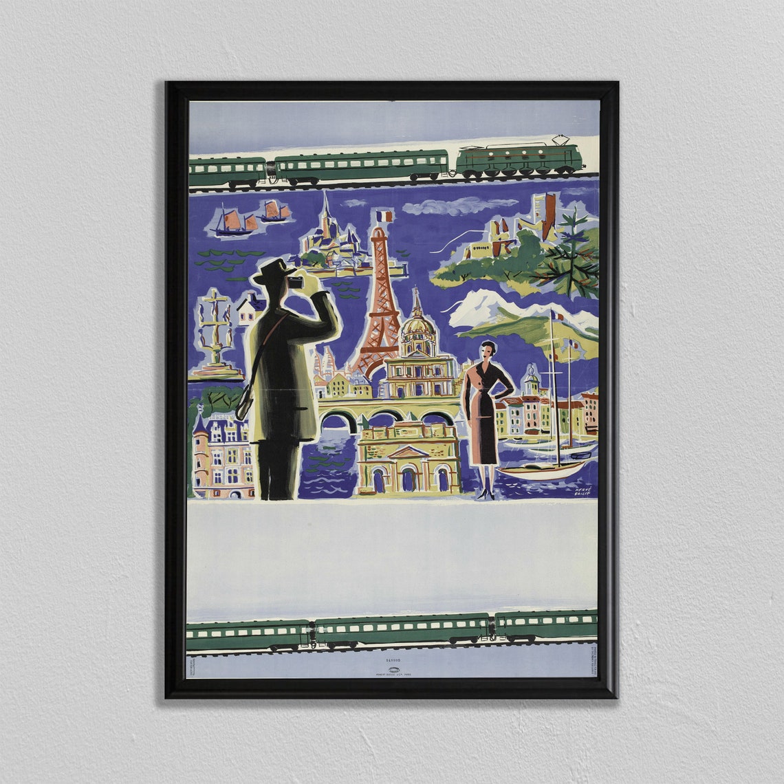 Vintage French Railway Paris Eiffel Tower Landmarks Travel Poster