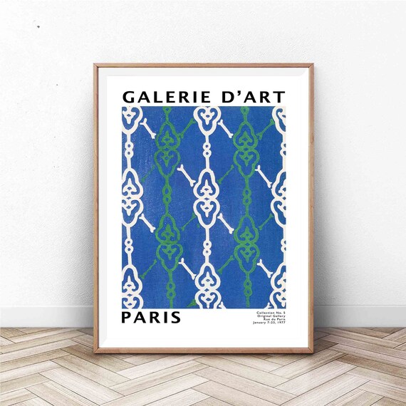 Paris Galerie d Art 1977 Blue Green Arabesque Ornament Pattern Poster