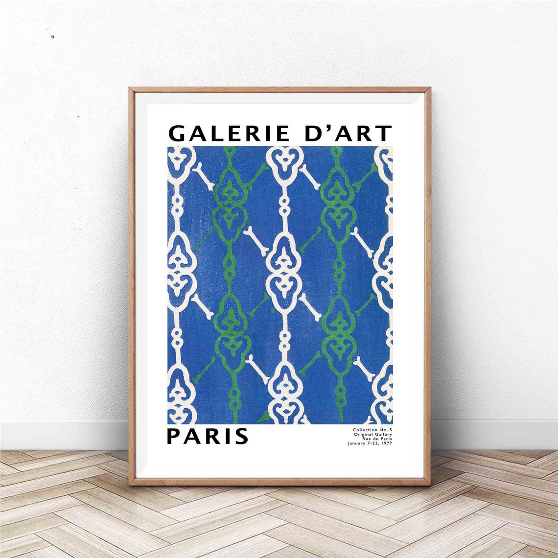 Paris Galerie d Art 1977 Blue Green Arabesque Ornament Pattern Poster