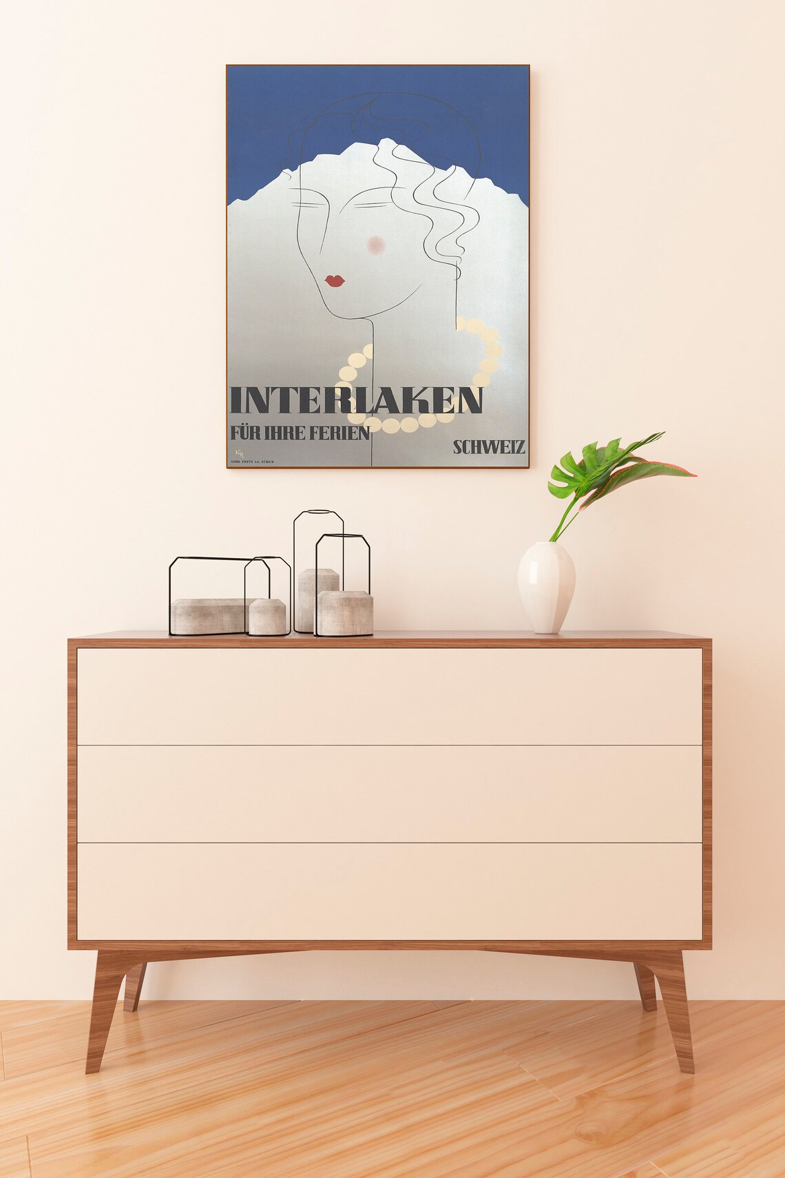 Interlaken Switzerland Art Deco Pearl Woman Vintage Travel Poster - Image 2