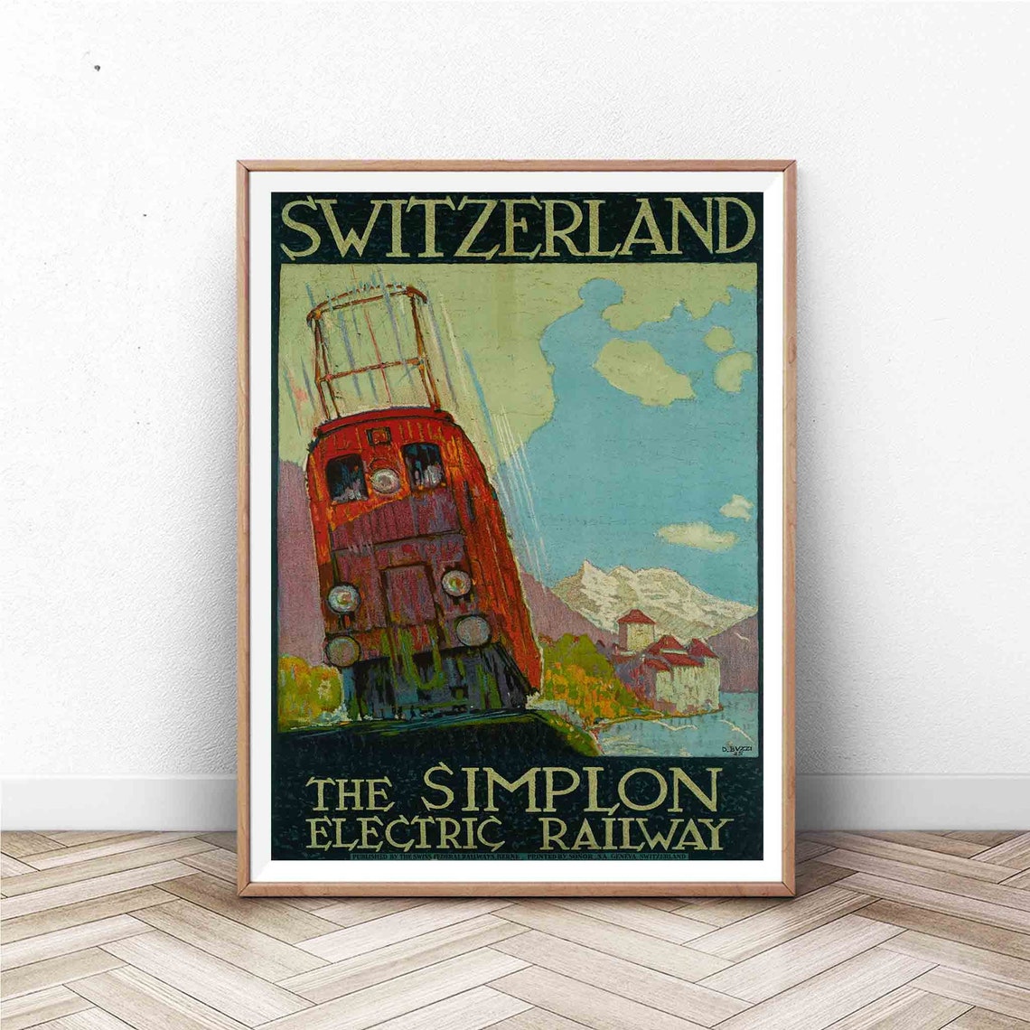 Switzerland Simplon Electric Railway Vintage Red Train Travel Poster