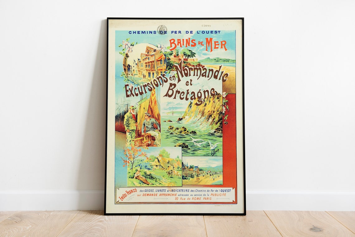 Normandy Brittany Seaside Excursions Vintage French Railway Poster - Image 2