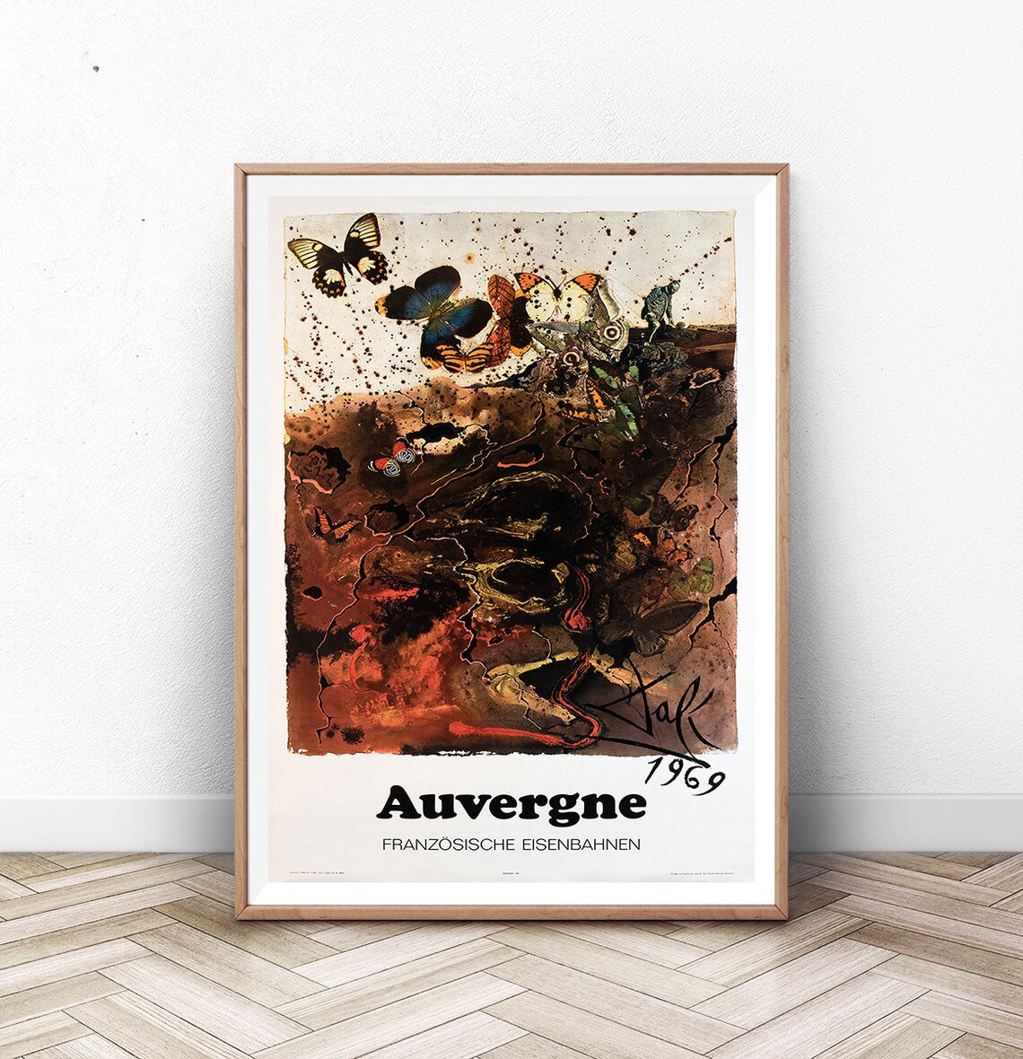Auvergne 1969 French Railways Signed Dali Butterfly Art Poster