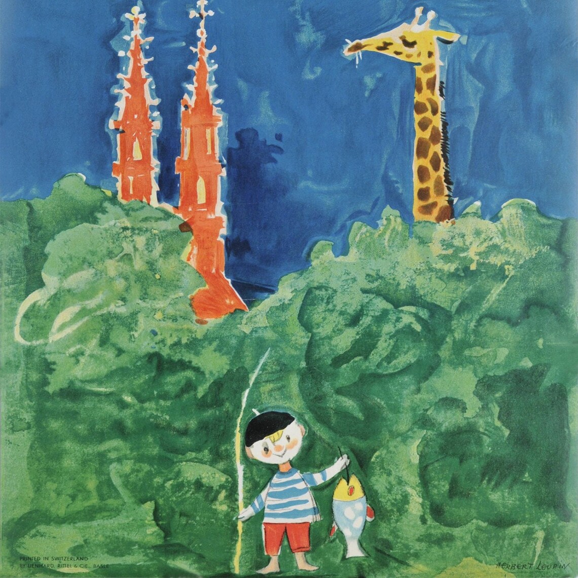 Bale Basel On The Rhine Swiss Vintage Travel Poster Giraffe Zoo Art - Image 2
