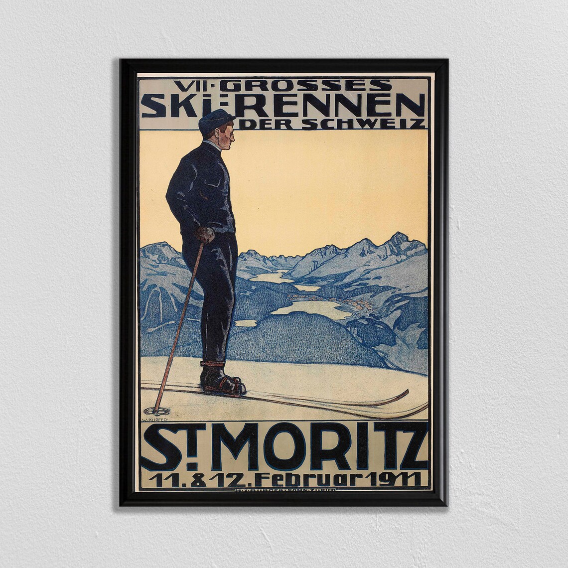 Switzerland Ski Travel Poster, Retro St Moritz Decor