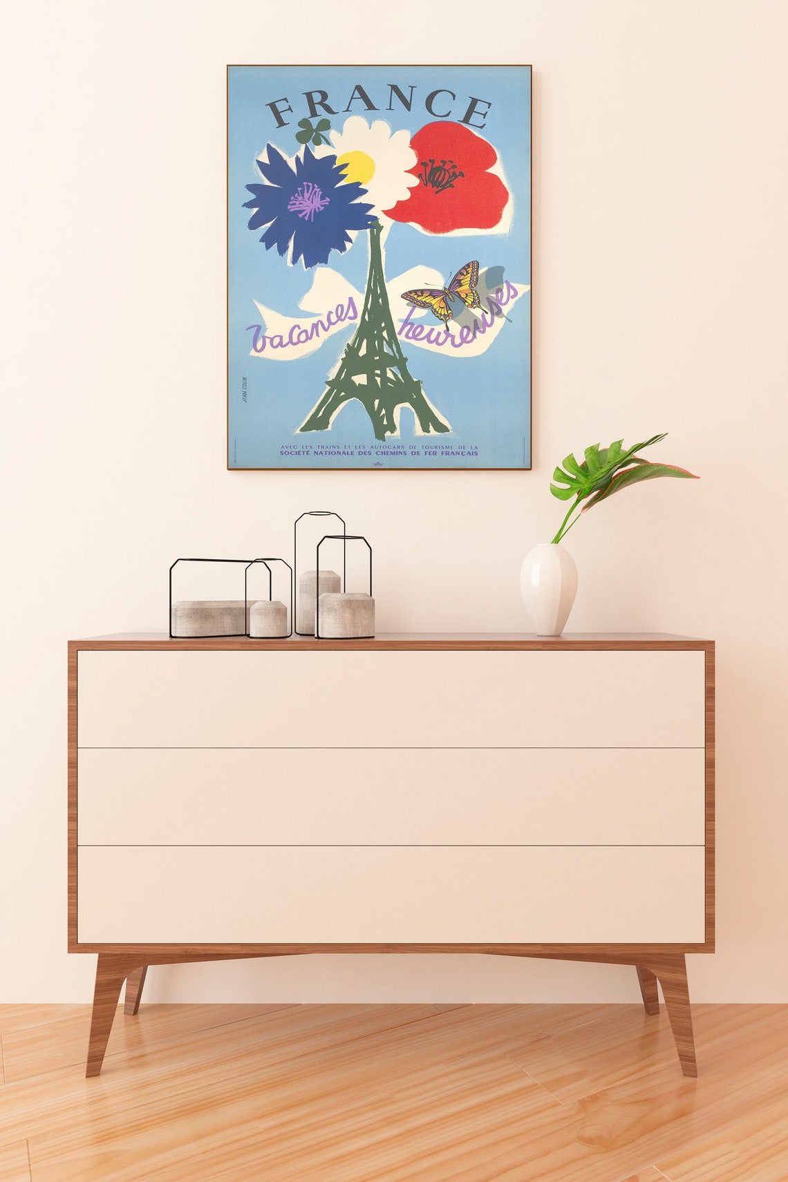 France Vacances Heureuses Eiffel Tower Flower SNCF Rail Travel Poster - Image 3