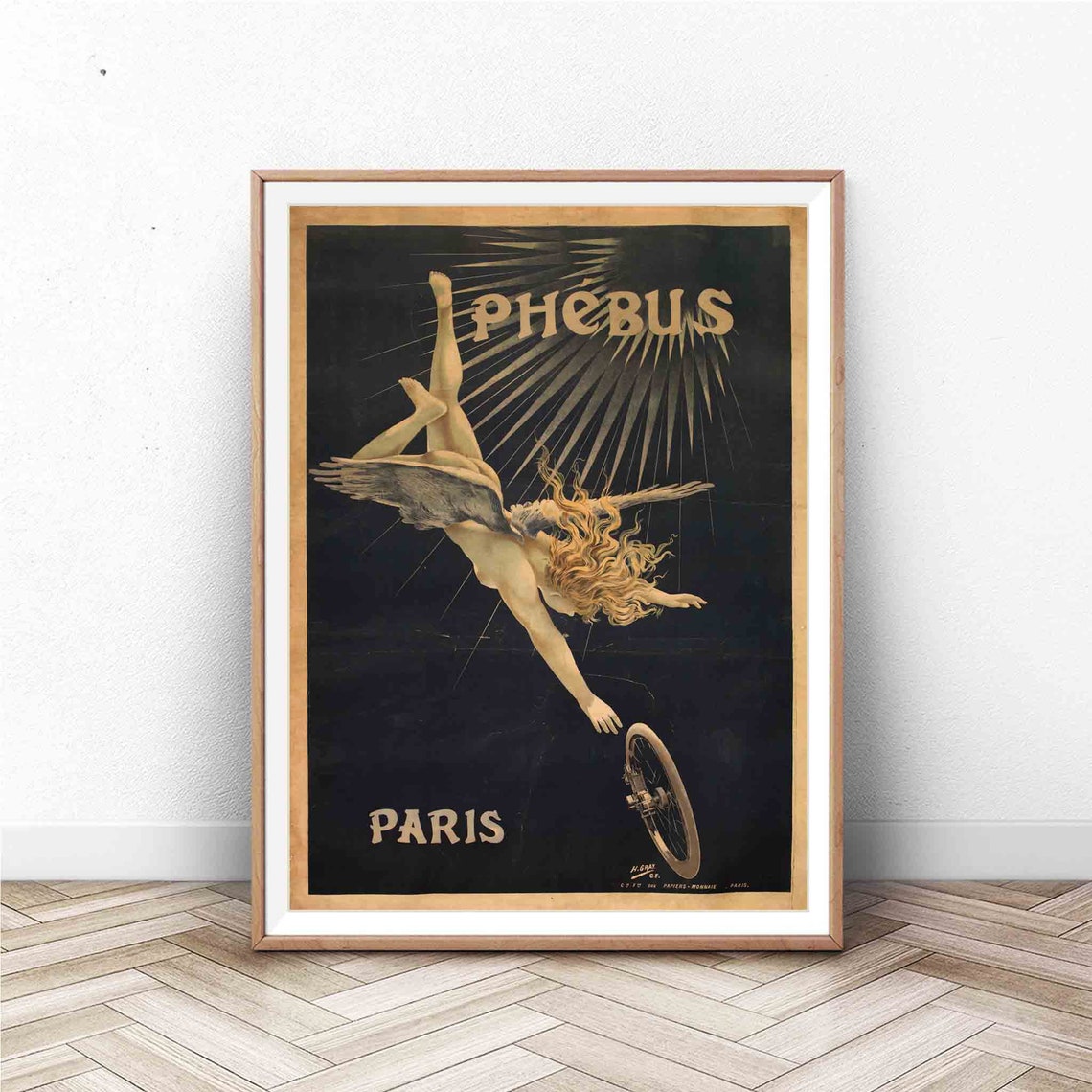 Phebus Paris Vintage Cycle Advertisement Angel Bicycle Wheel Poster