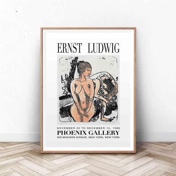 Ernst Ludwig Phoenix Gallery 1966 Seated Nude Ink Study Exhibition Poster