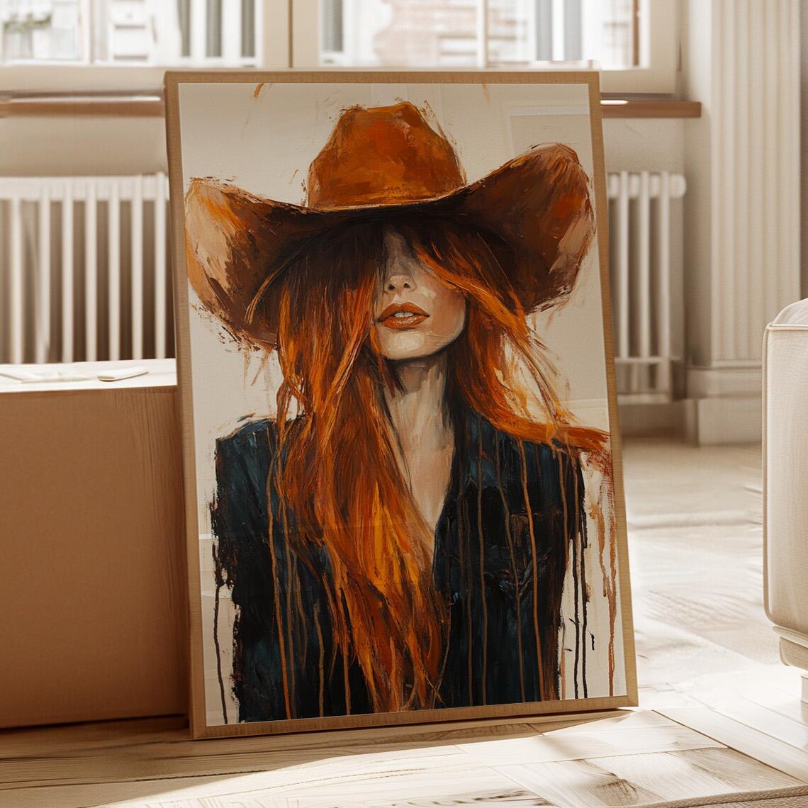Cowgirl Redhead Art Print, Rustic Western Farmhouse