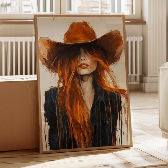 Cowgirl Redhead Art Print, Rustic Western Farmhouse