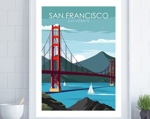San Francisco Travel Poster, Golden Gate Bridge Print