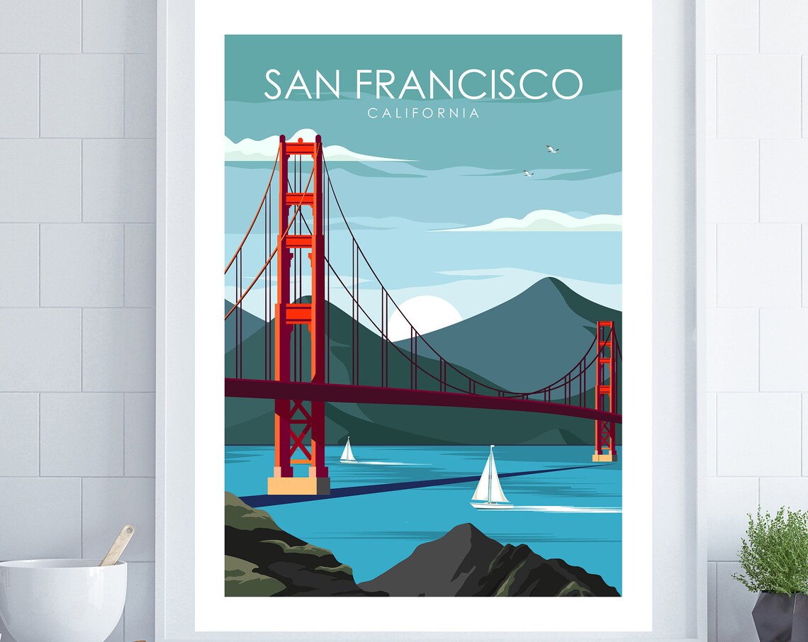 San Francisco Travel Poster, Golden Gate Bridge Print