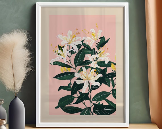 Honeysuckle Botanical Artwork, June Birth Flower Art Print