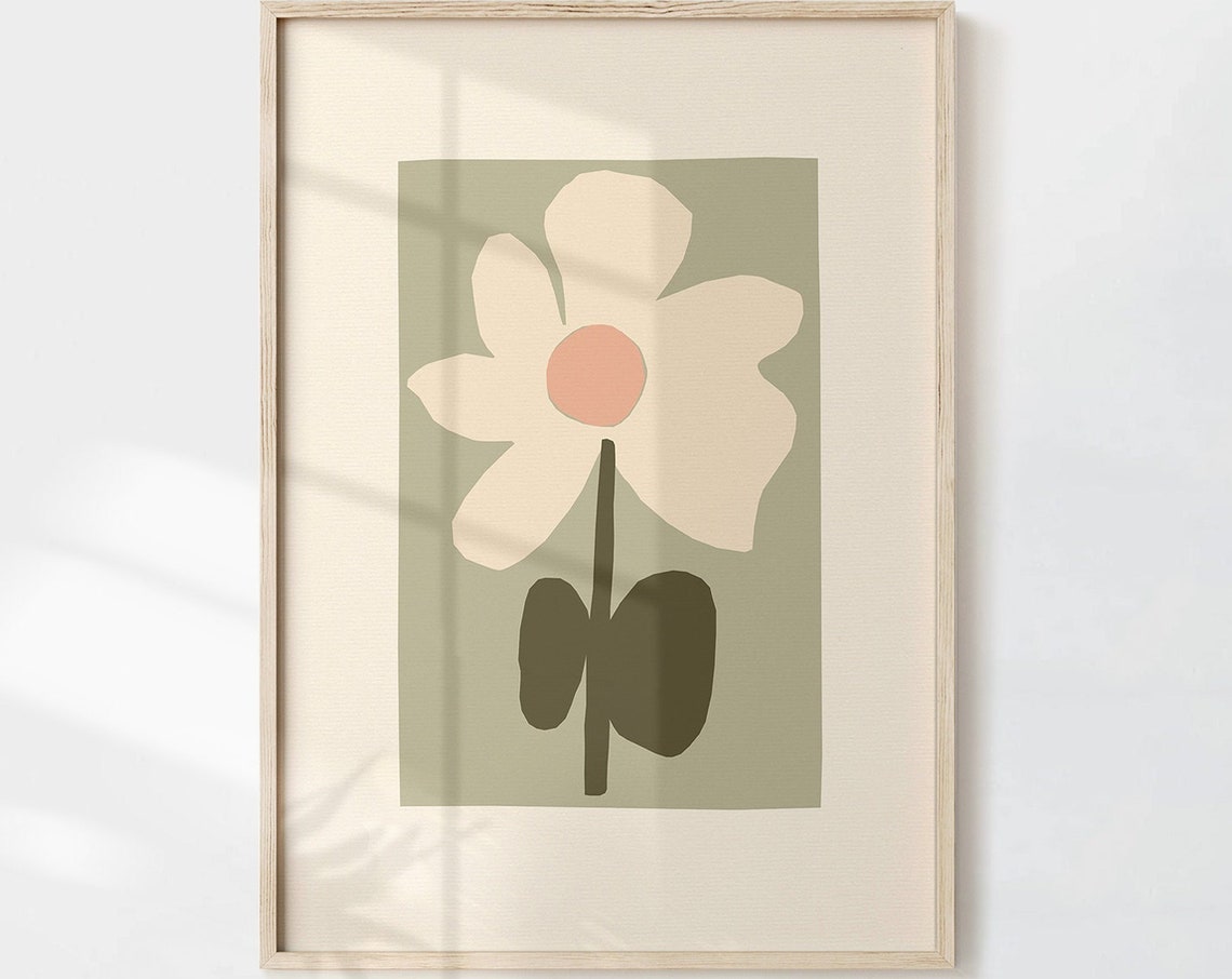 Sage Green Minimalist Flower Abstract Botanical Floral Wall Print