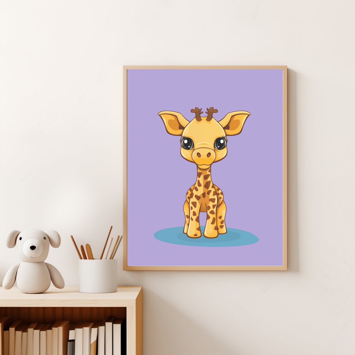 Cute Baby Giraffe Cartoon Purple Safari Nursery Kids Room Wall Poster - Image 5
