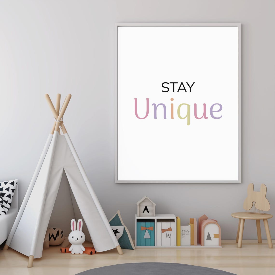 Stay Unique Cute Pastel Quote Nursery Minimalist Wall Art Poster - Image 4