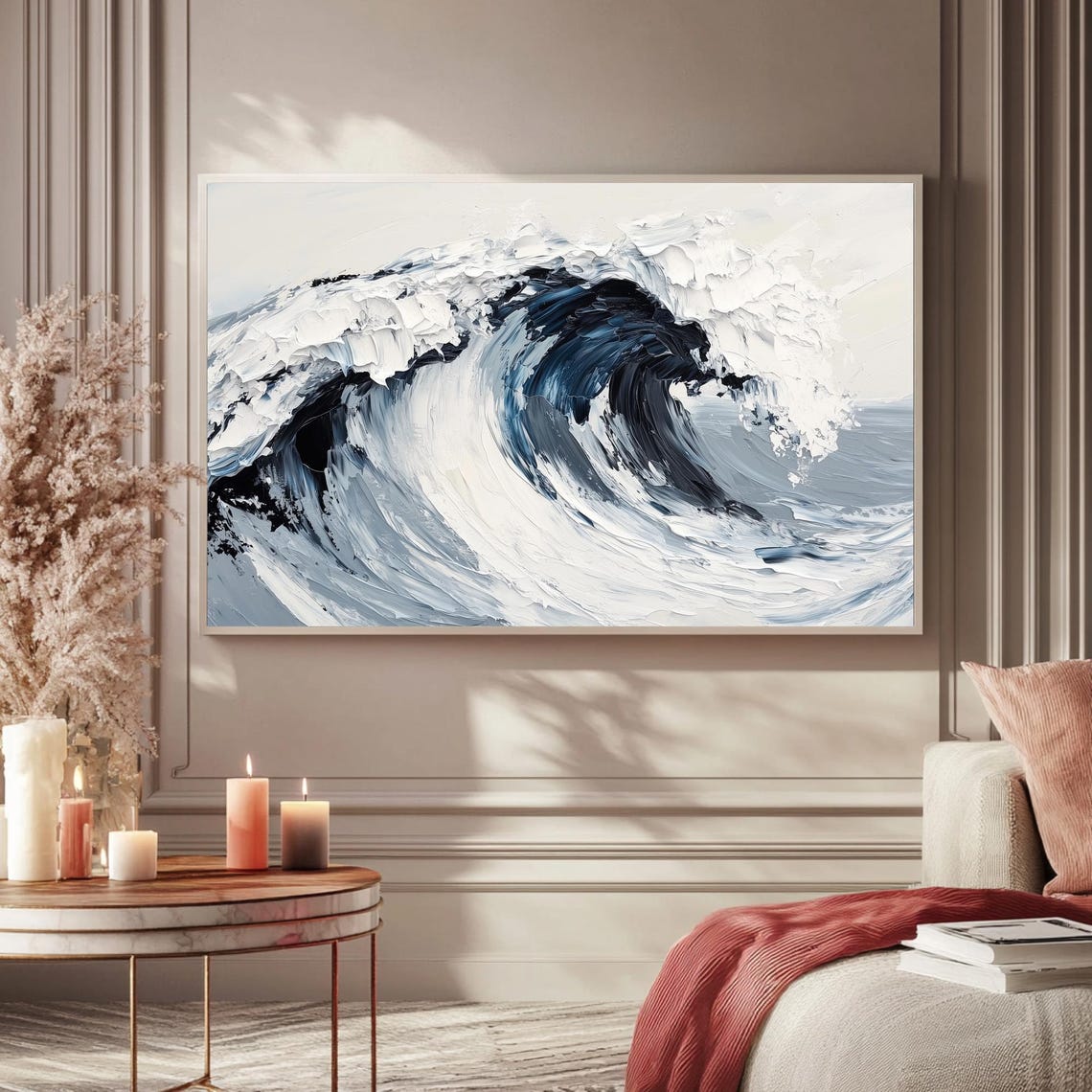 Abstract Ocean Wave Textured Blue Seascape Painting Frame TV Poster - Image 5