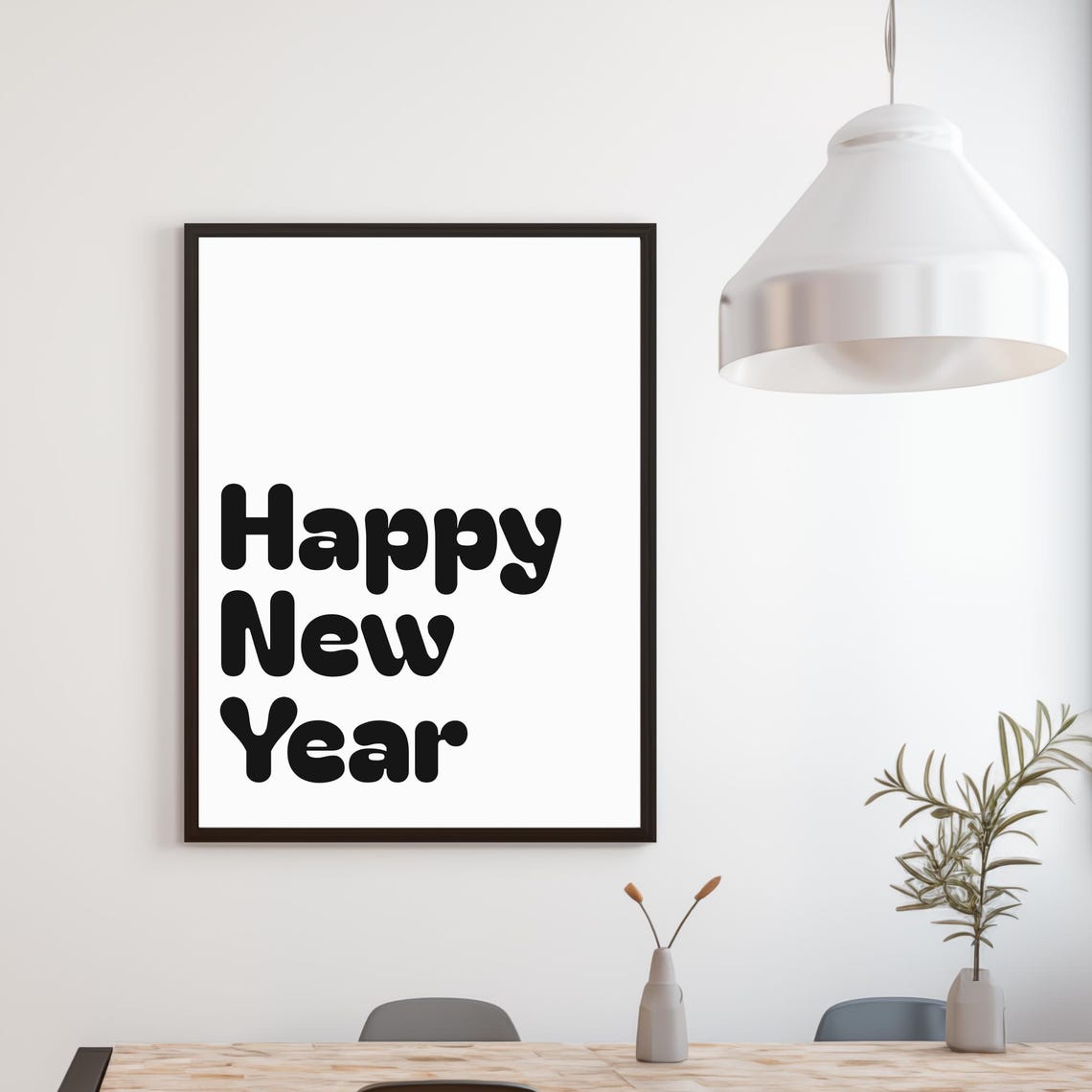 Happy New Year Bubble Letters Black White Retro Party Wall Poster - Image 3
