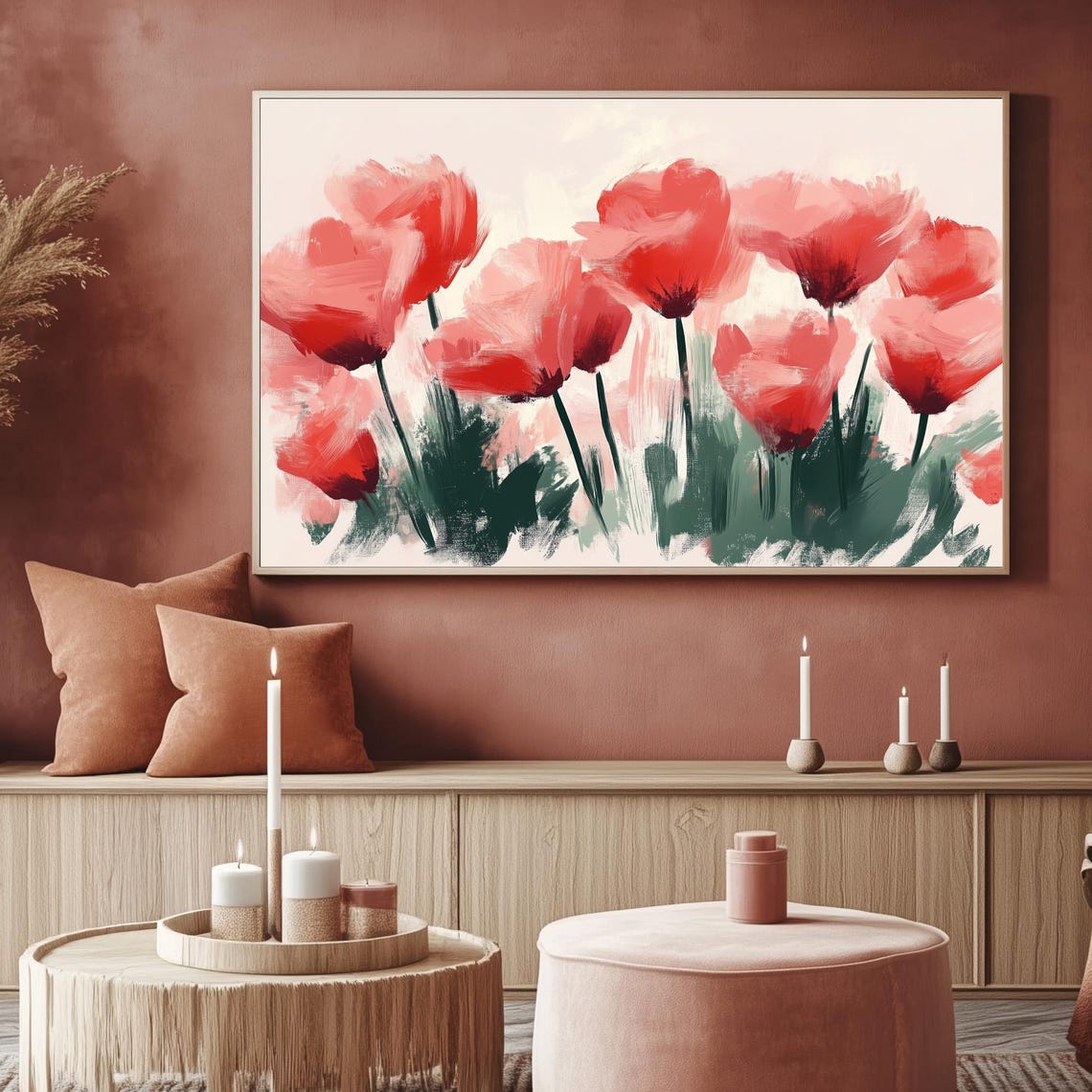 Red Abstract Flowers Bold Brushstroke Spring Floral Painting Poster - Image 2