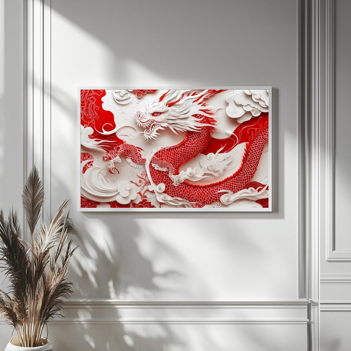 Red Papercut Dragon Clouds Chinese Zodiac Art Frame TV Poster - Image 4