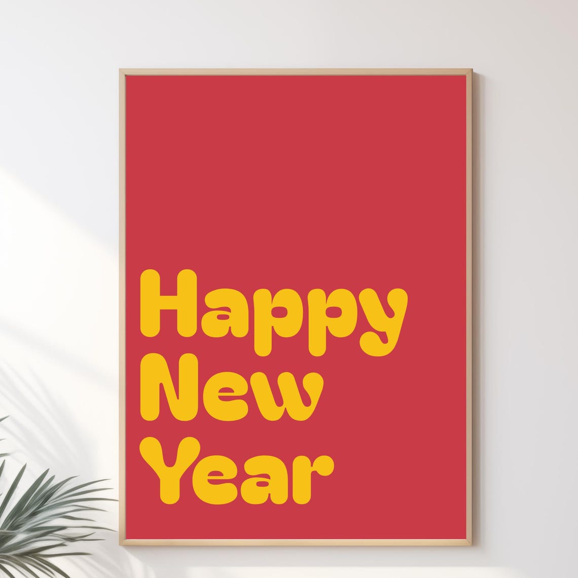 Happy New Year Bubble Letters Red Yellow Retro Party Wall Poster