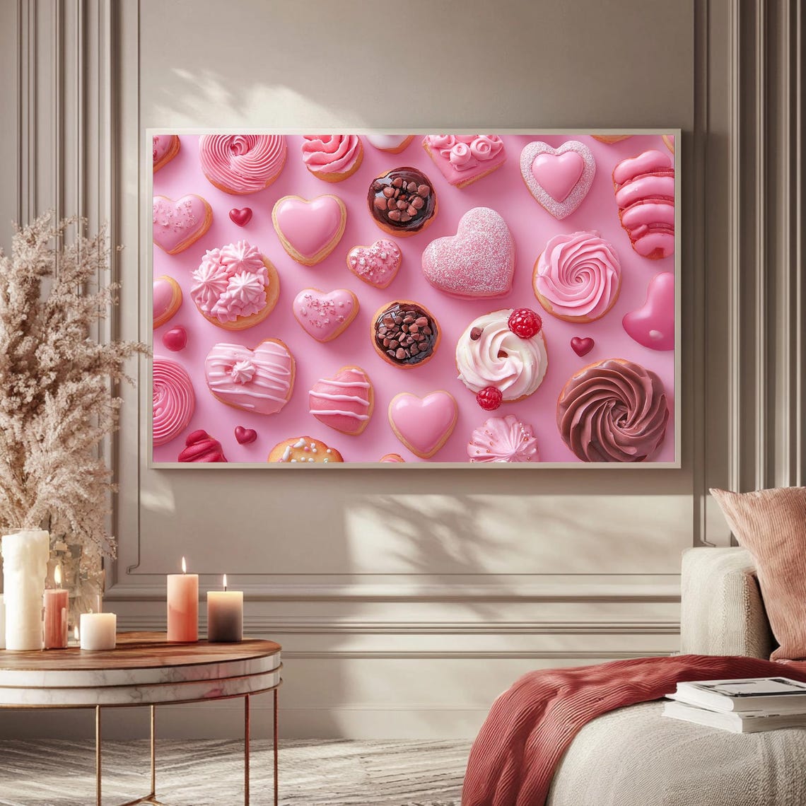 Pink Heart Pastries Valentines Day Pattern Cookies Art TV Poster - Image 5