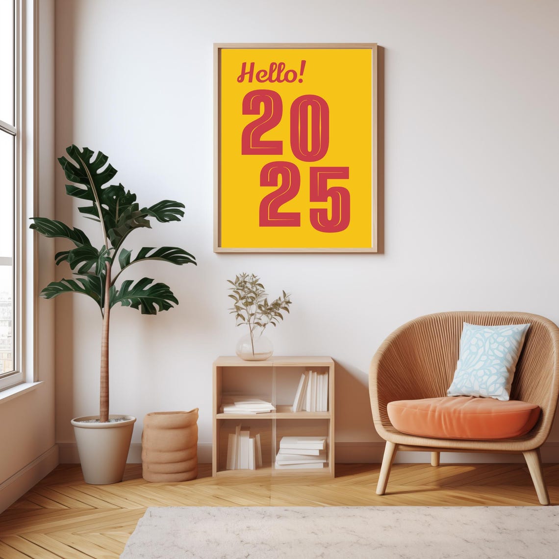 Hello 2025 Bold Retro Red Yellow Typography New Year Party Poster - Image 5