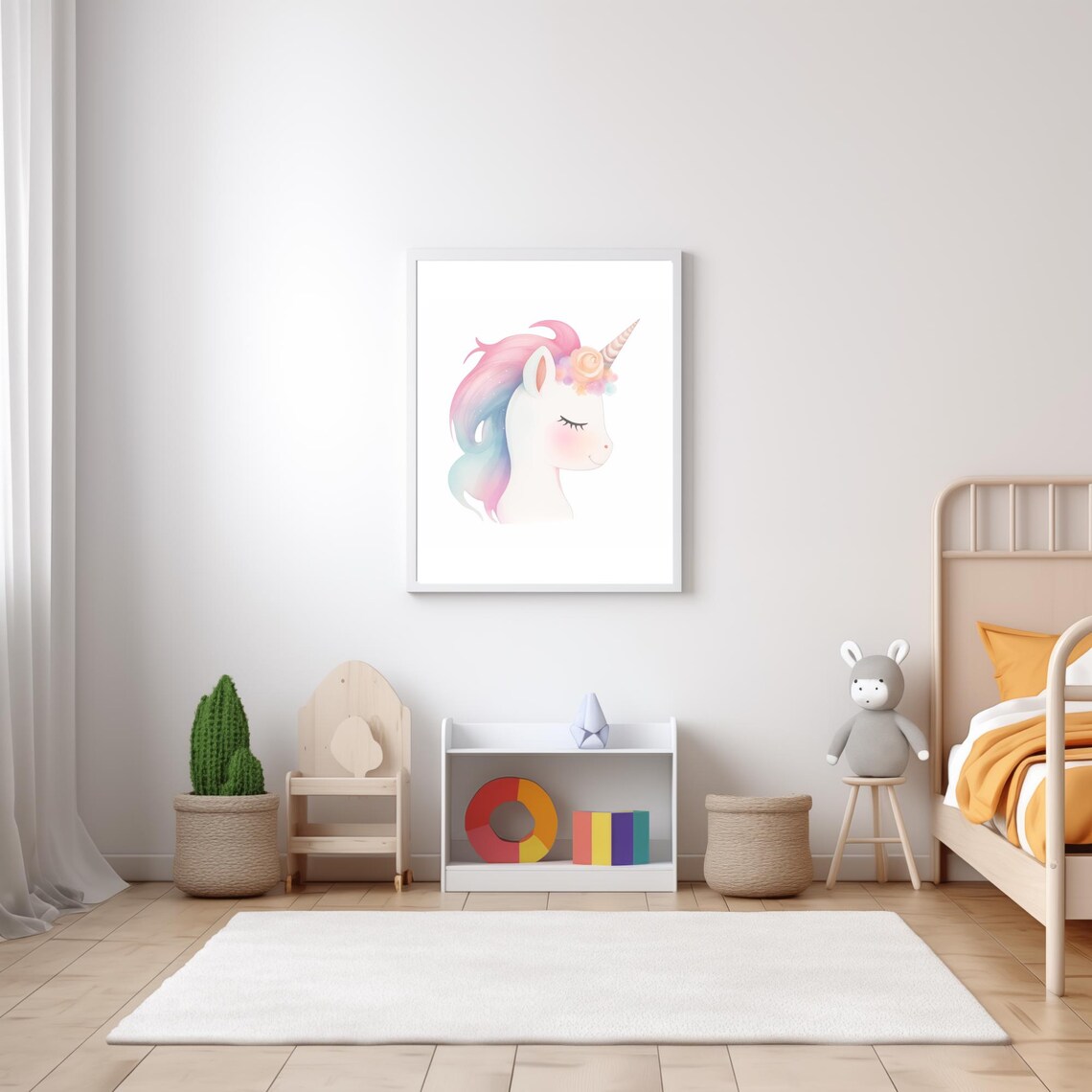 Pastel Unicorn Watercolor Baby Girl Nursery Kids Room Decor Poster - Image 5