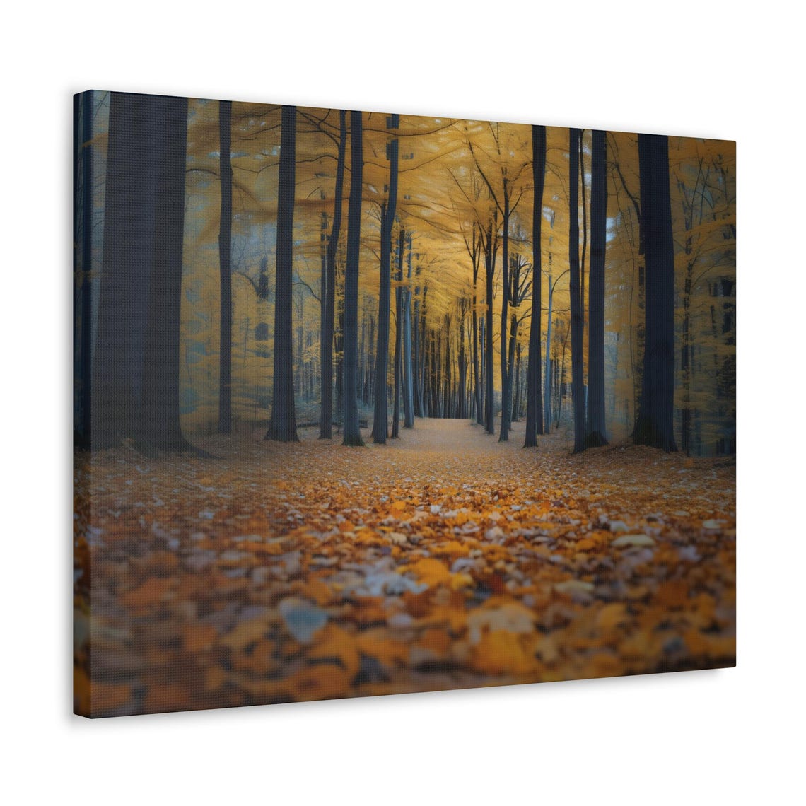 Endless Autumn Forest Golden Leaves Tall Trees Fall Pathway Poster