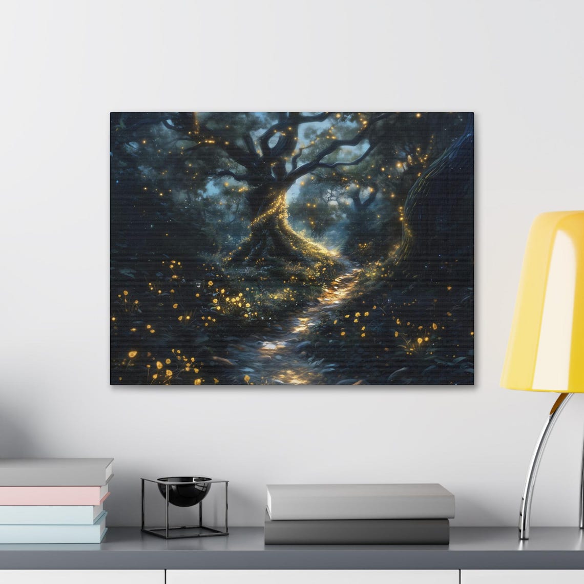 Magical Firefly Forest With Glowing Tree Moonlit Path Poster - Image 2