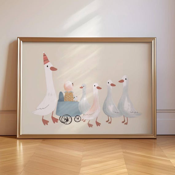 Duck Family Print Mama Ducklings Wall Art Nursery Prints Animal Decor Kids Room Babies
