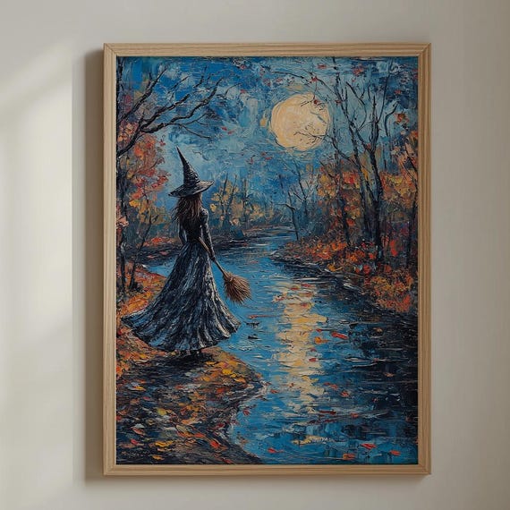 Moody Witch River Oil Painting Autumn Landscape Art