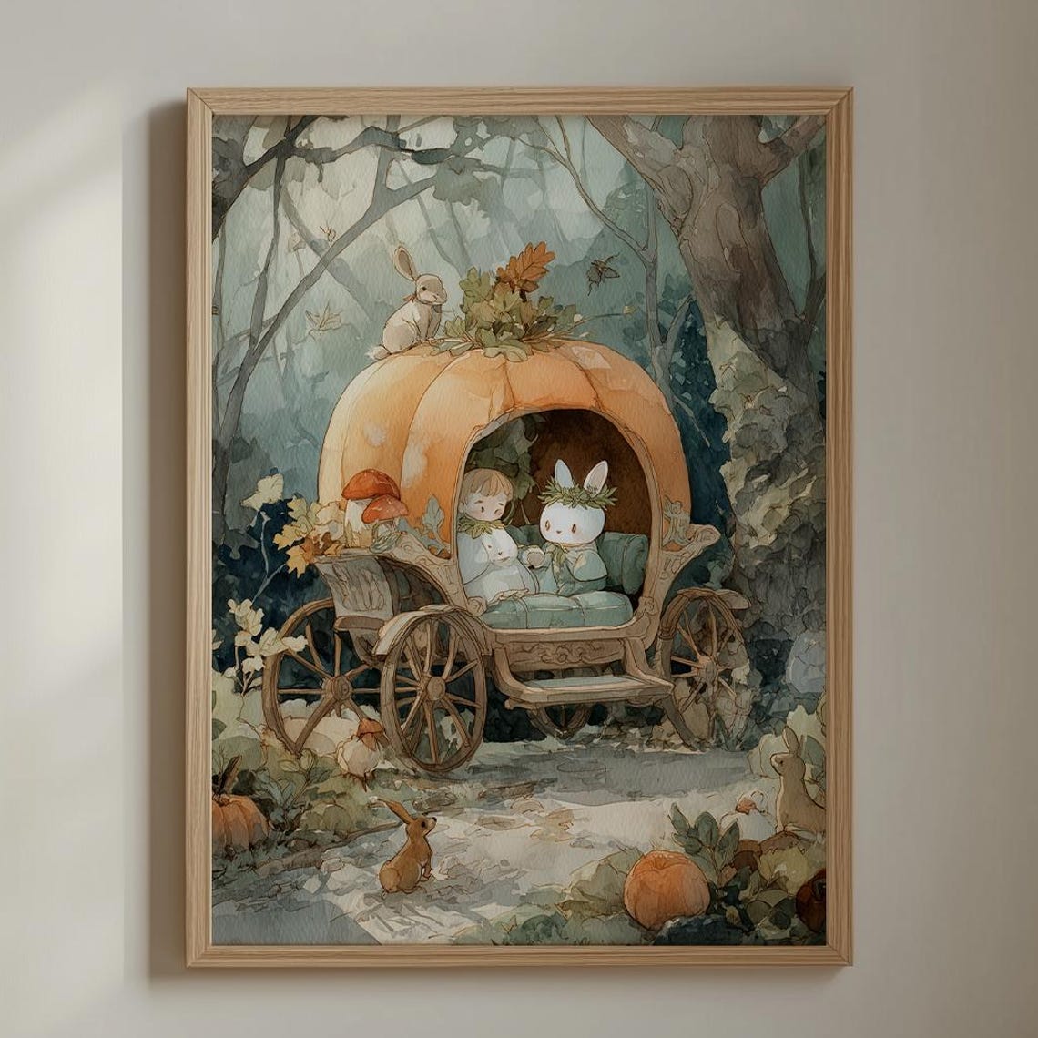 Pumpkin Carriage Watercolor Whimsical Autumn Fairy Tale Poster
