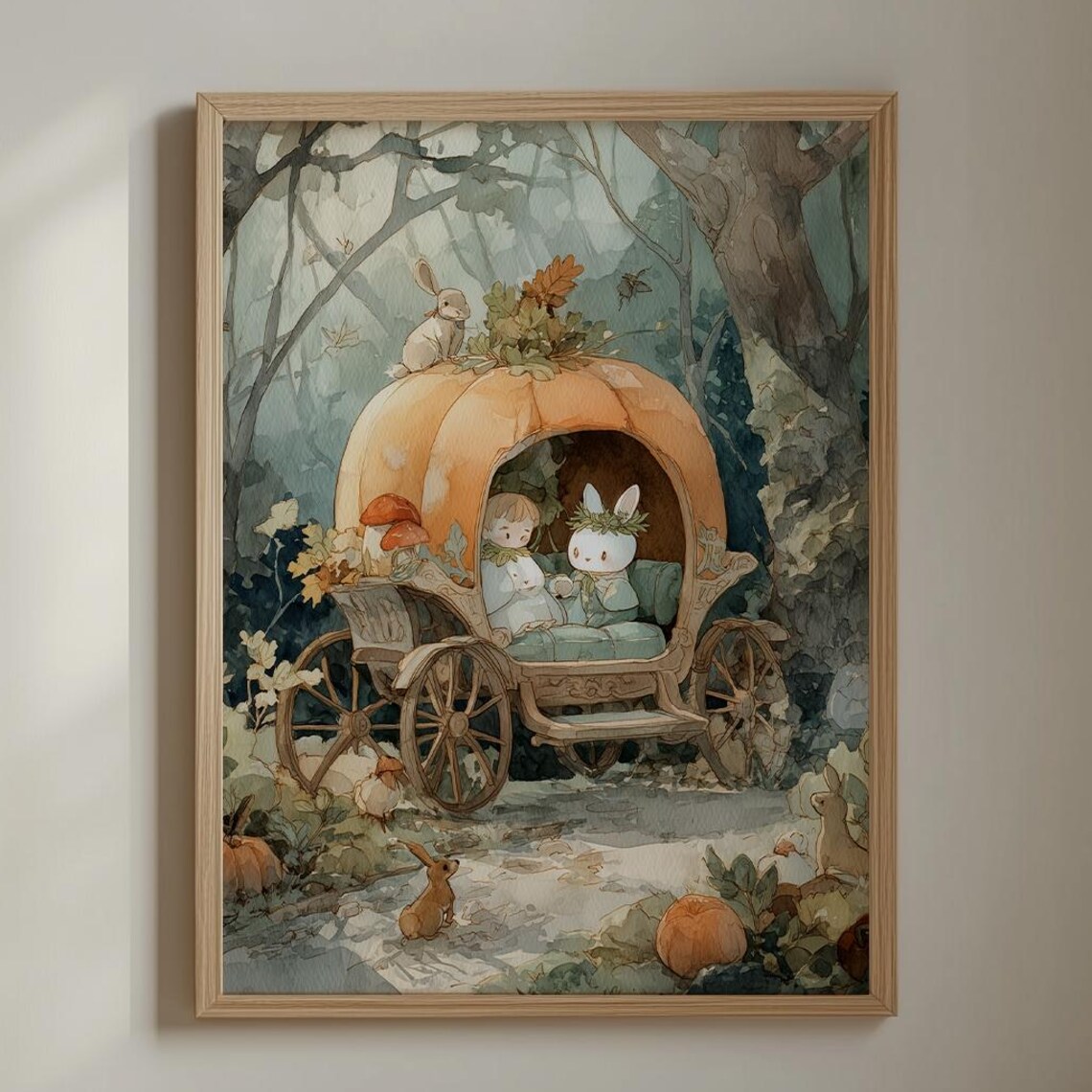 Watercolor Pumpkin Carriage Art Whimsical Autumn Scene