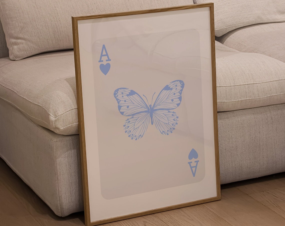Light Blue Ace Of Hearts Butterfly Playing Card Aesthetic Wall Art - Image 2