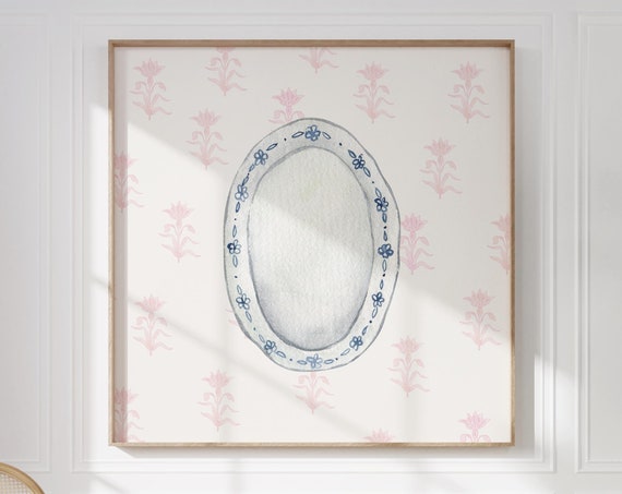 Vintage China Plate Print Wall Art Trendy Decor Botanical Illustration Living Room Art Cottage Nursery Decor