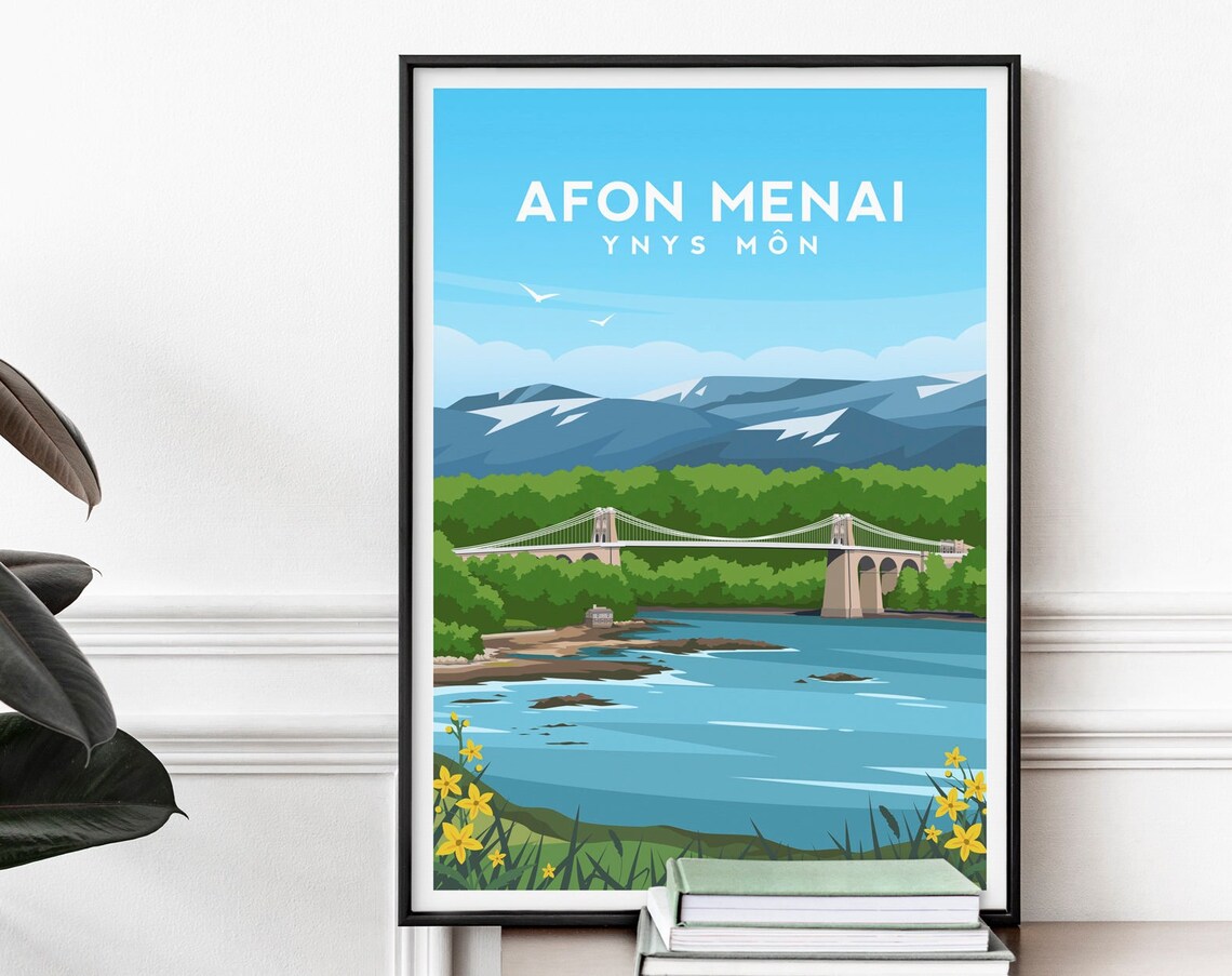 Menai Straits Welsh Language Print, Wales Travel Poster