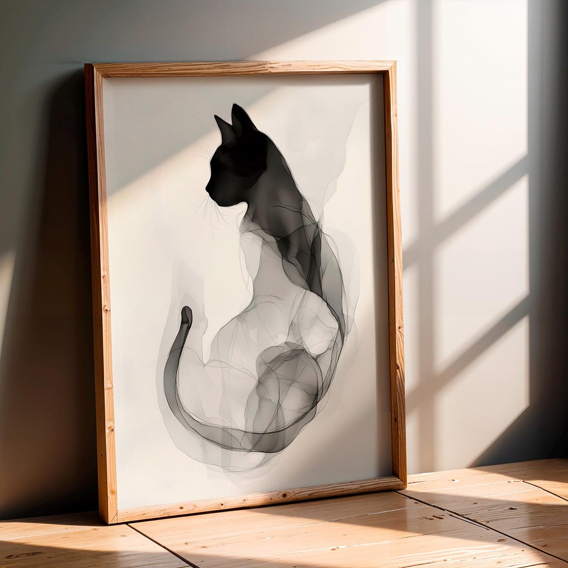 Black Cat Ink Wash Silhouette Elegant Minimal Modern Wall Art Poster - Image 2