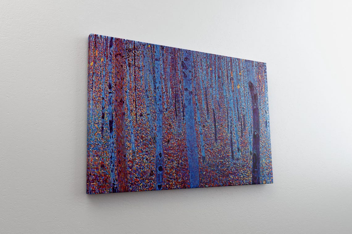 Blue Birch Forest Pointillism Painting Modern Woodland Wall Art