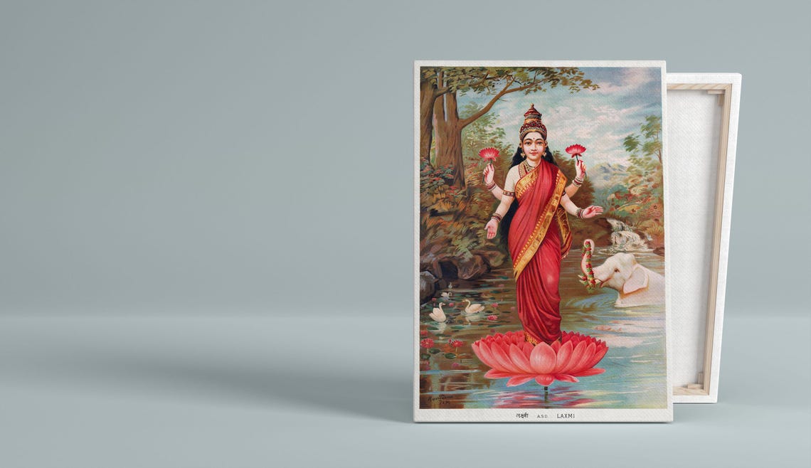 Goddess Lakshmi Vintage Hindu Wall Art Spiritual Home Decor - Image 3