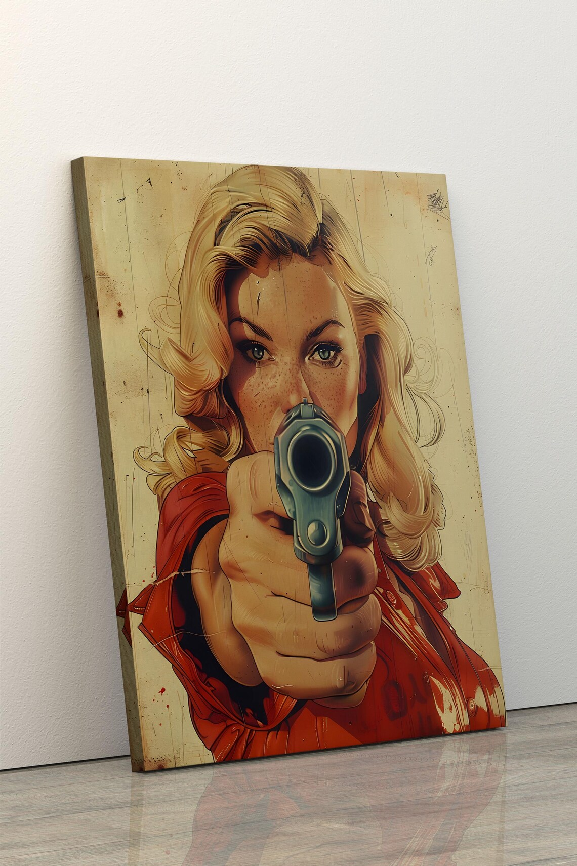 Blonde Woman Aiming Pistol Vintage Pulp Comic Pop Art Poster - Image 5